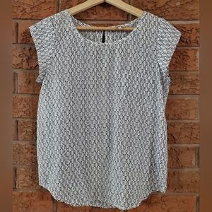 Joie Silk Dainty white w blue polkadot dots cap sleeve t-shirt blouse size XS